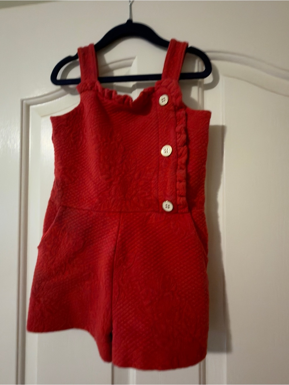 Janie and Jack Red Textured Knit Romper with Button Accent